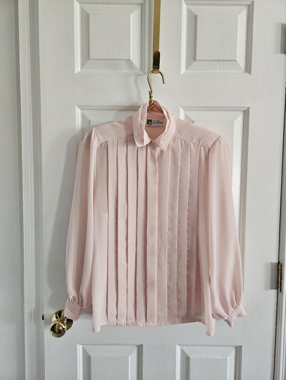 Vintage La Blouse Soft Pink Pleated Button Front Blouse Top